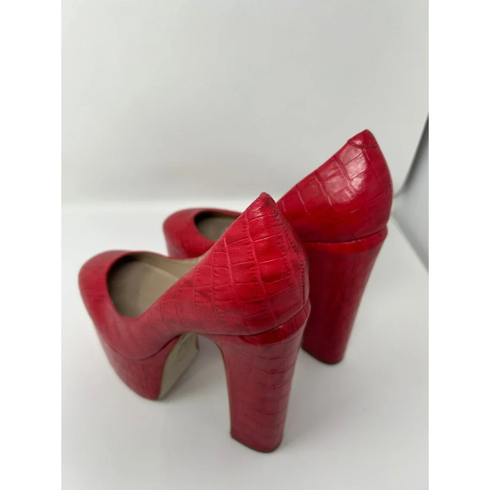 ZIGI Giorgia Red Crocodile Embossed Leather Platform Block Heel Pumps Size 9.5